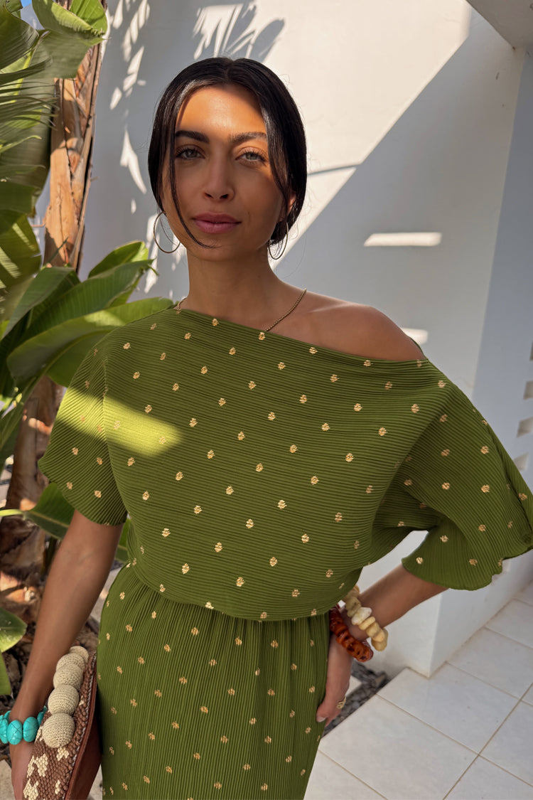NEVER FULLY DRESSED Khaki Plisse Tilly Dress