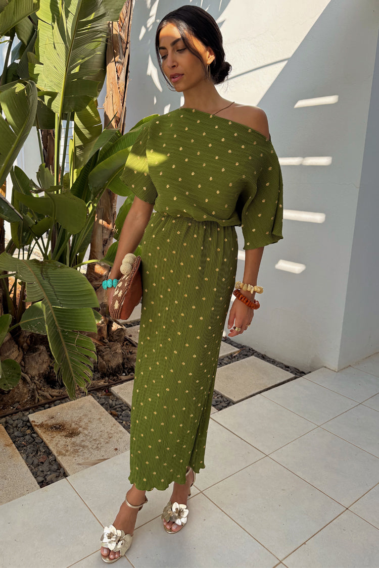 NEVER FULLY DRESSED Khaki Plisse Tilly Dress