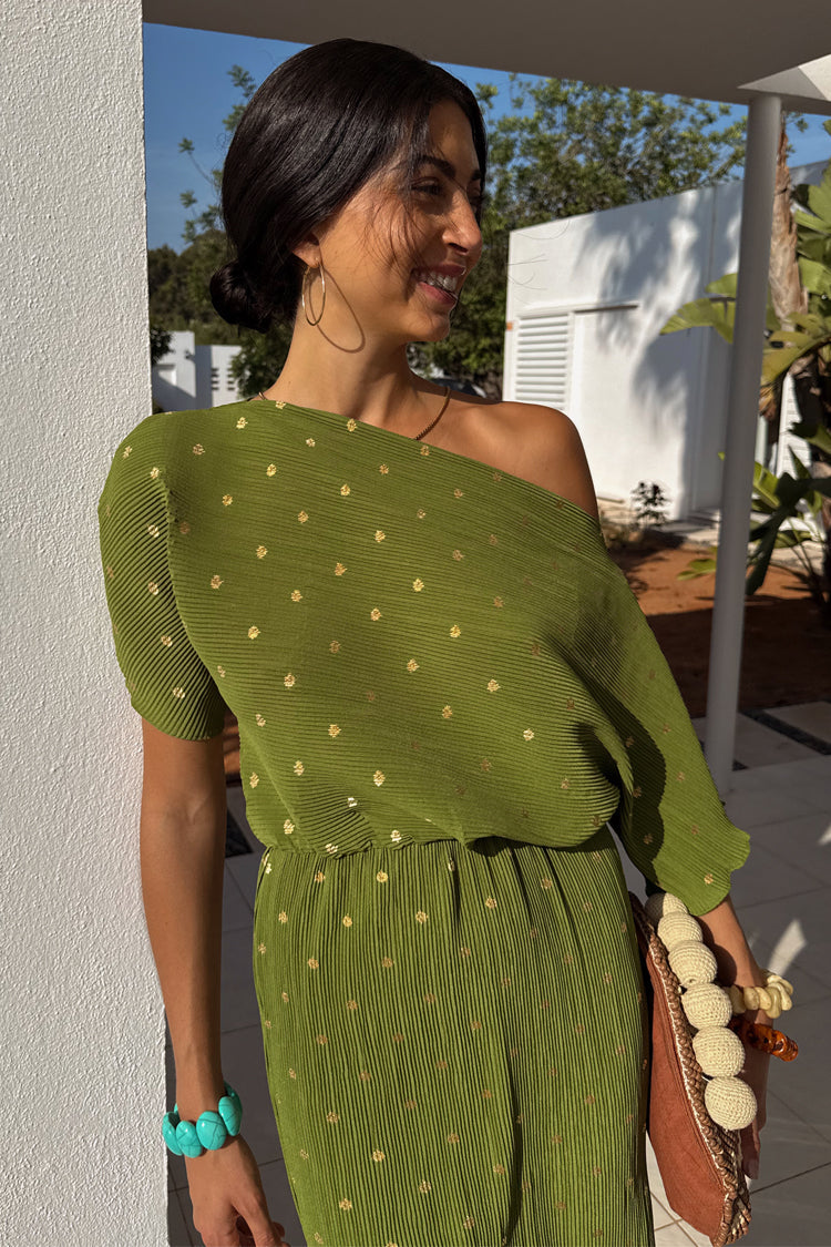 NEVER FULLY DRESSED Khaki Plisse Tilly Dress