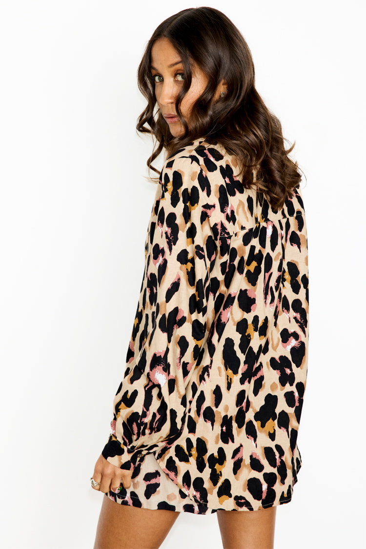 NEVER FULLY DRESSED Cotton Linen Leopard Gabbie Shirt