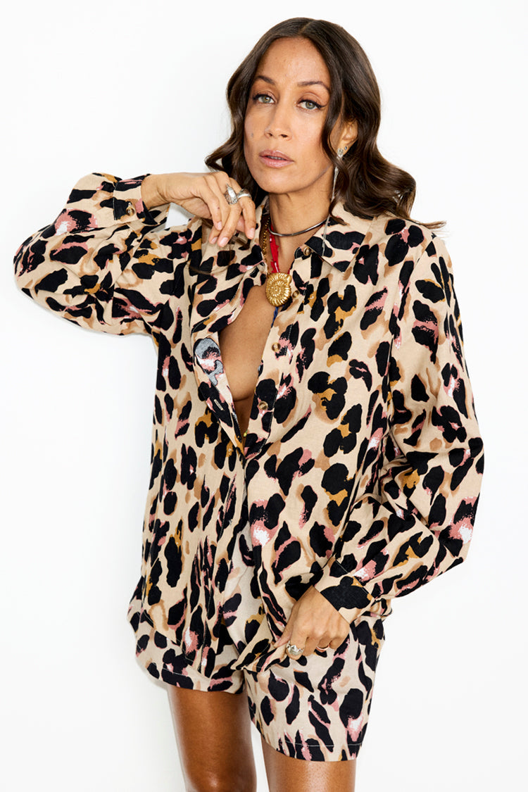 NEVER FULLY DRESSED Cotton Linen Leopard Gabbie Shirt