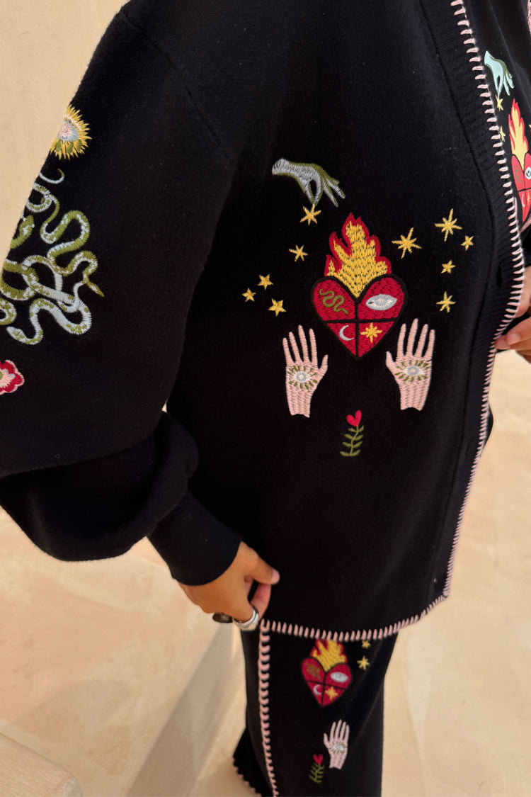 NEVER FULLY DRESSED Black Night Garden Knit Cardigan