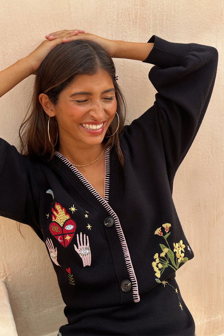 NEVER FULLY DRESSED Black Night Garden Knit Cardigan