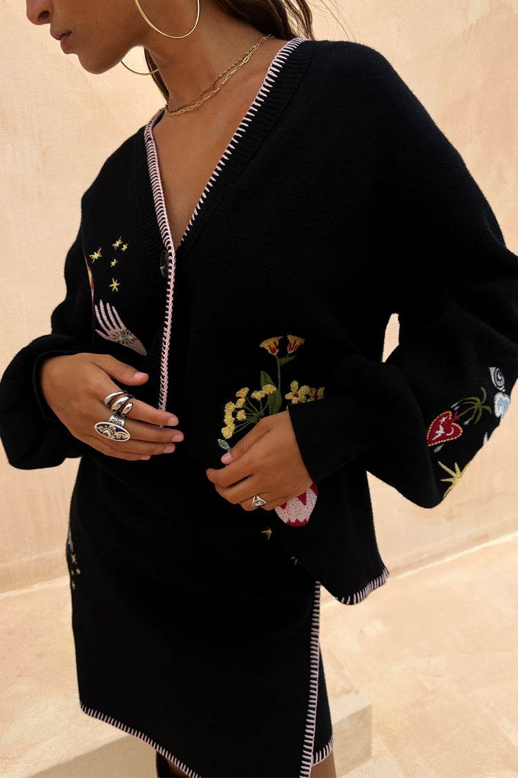 NEVER FULLY DRESSED Black Night Garden Knit Cardigan