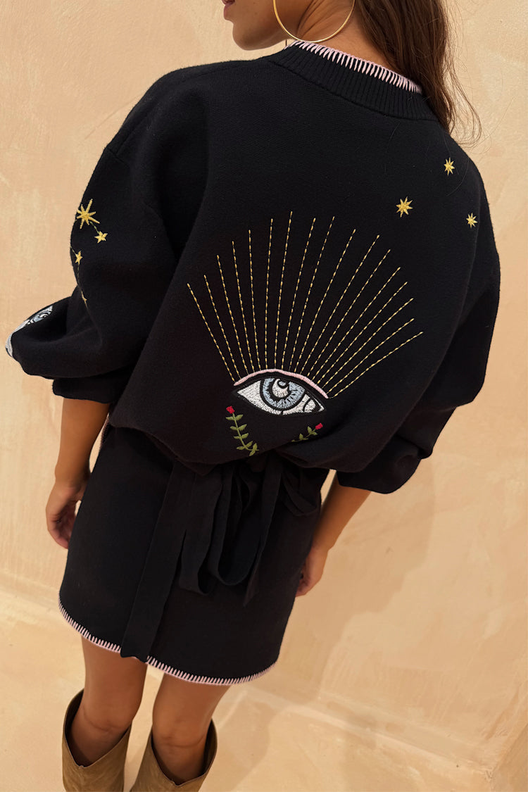 NEVER FULLY DRESSED Black Night Garden Knit Cardigan