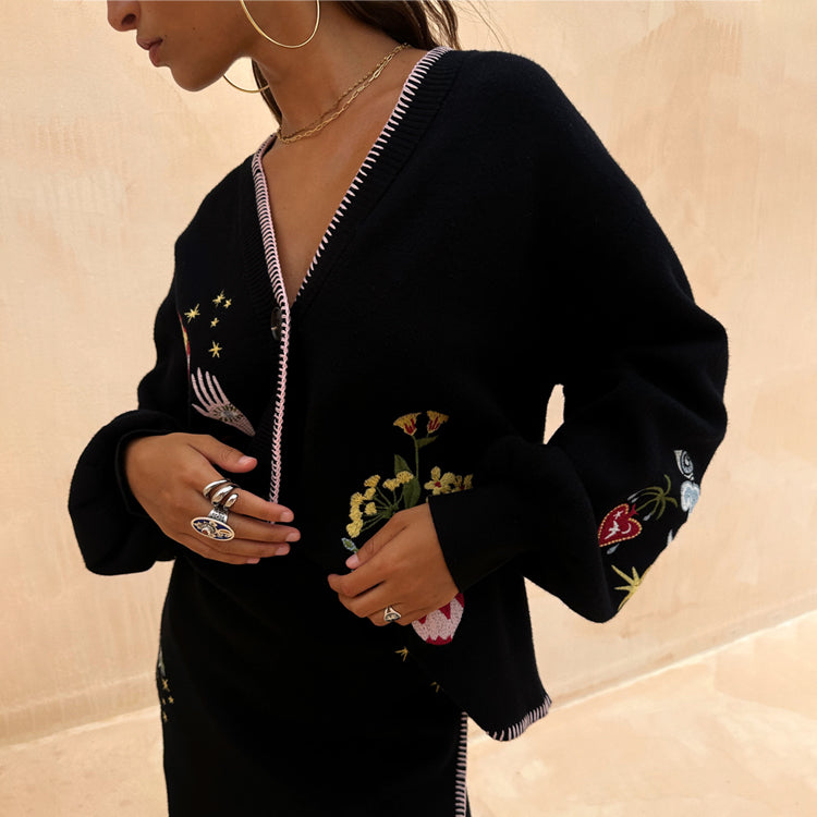 NEVER FULLY DRESSED Black Night Garden Knit Cardigan