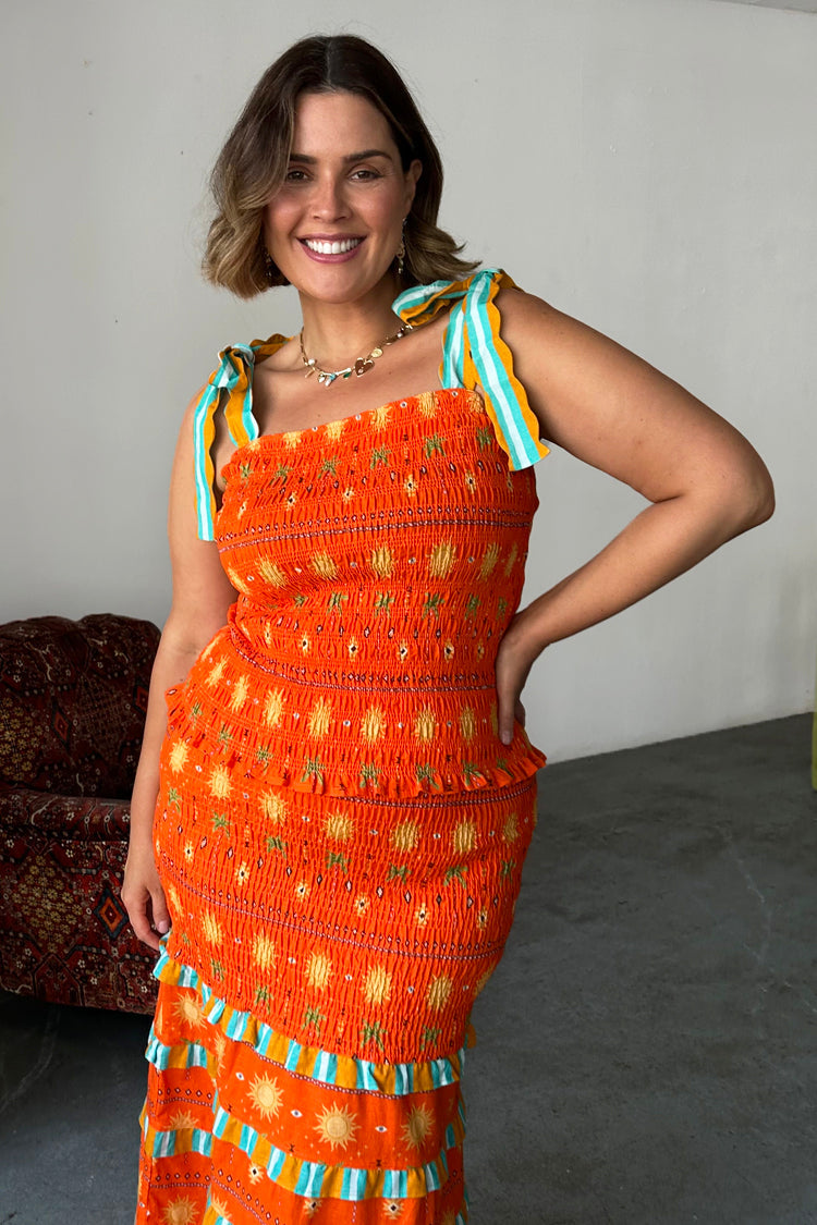 NEVER FULLY DRESSED Orange Sahara Shirred Francesca Top