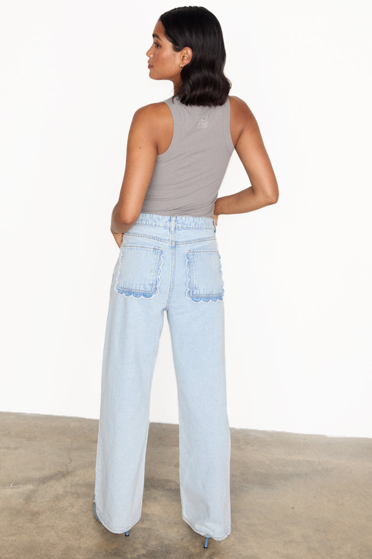 NEVER FULLY DRESSED Scallop Detail Straight Leg Jeans