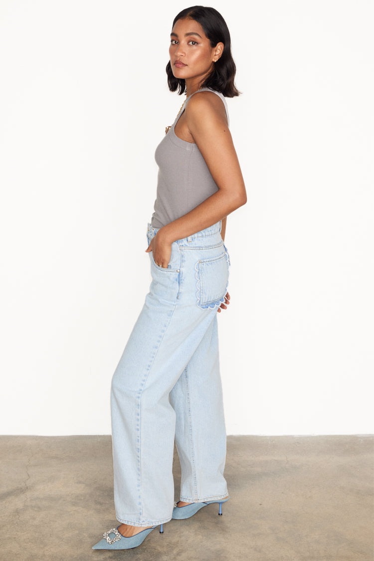 NEVER FULLY DRESSED Scallop Detail Straight Leg Jeans