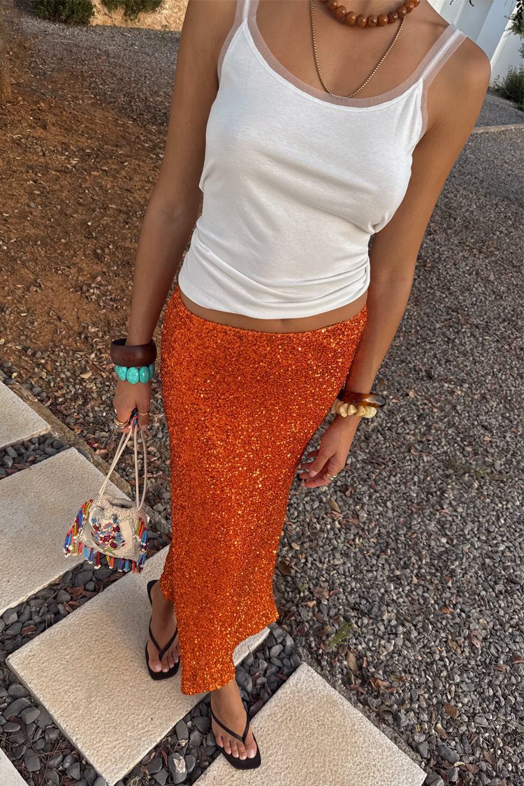 NEVER FULLY DRESSED Orange Sequin Dorris Skirt