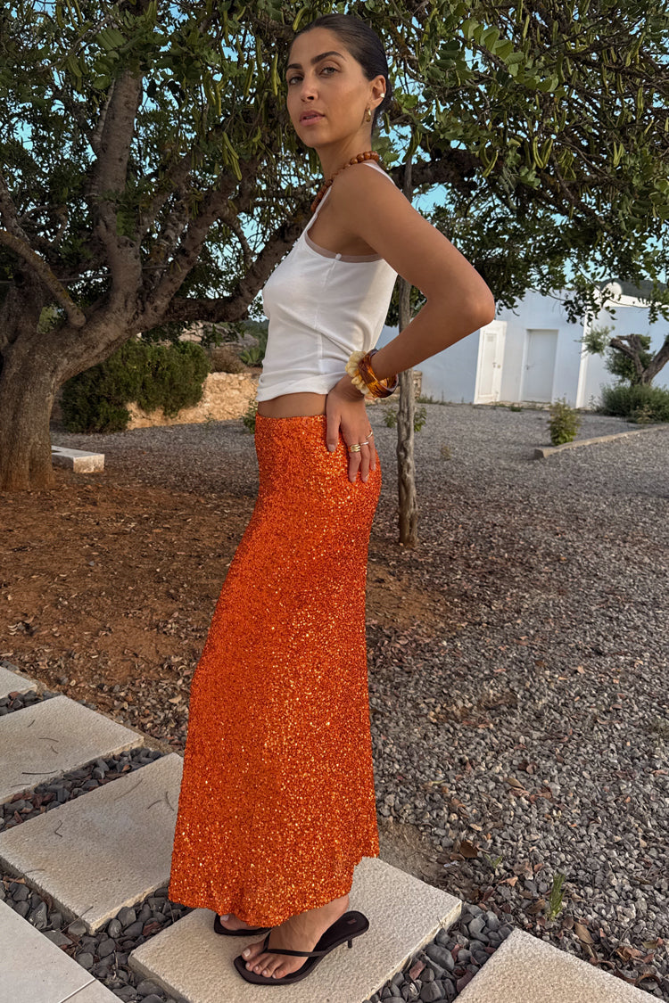 NEVER FULLY DRESSED Orange Sequin Dorris Skirt