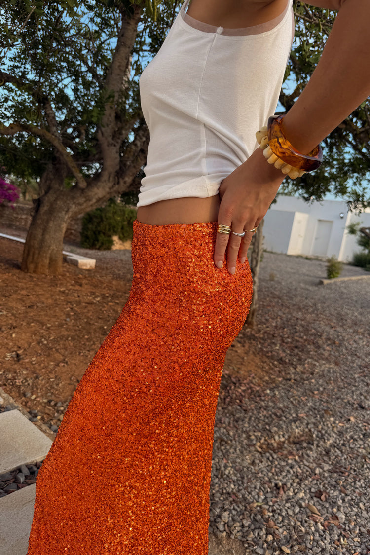 NEVER FULLY DRESSED Orange Sequin Dorris Skirt