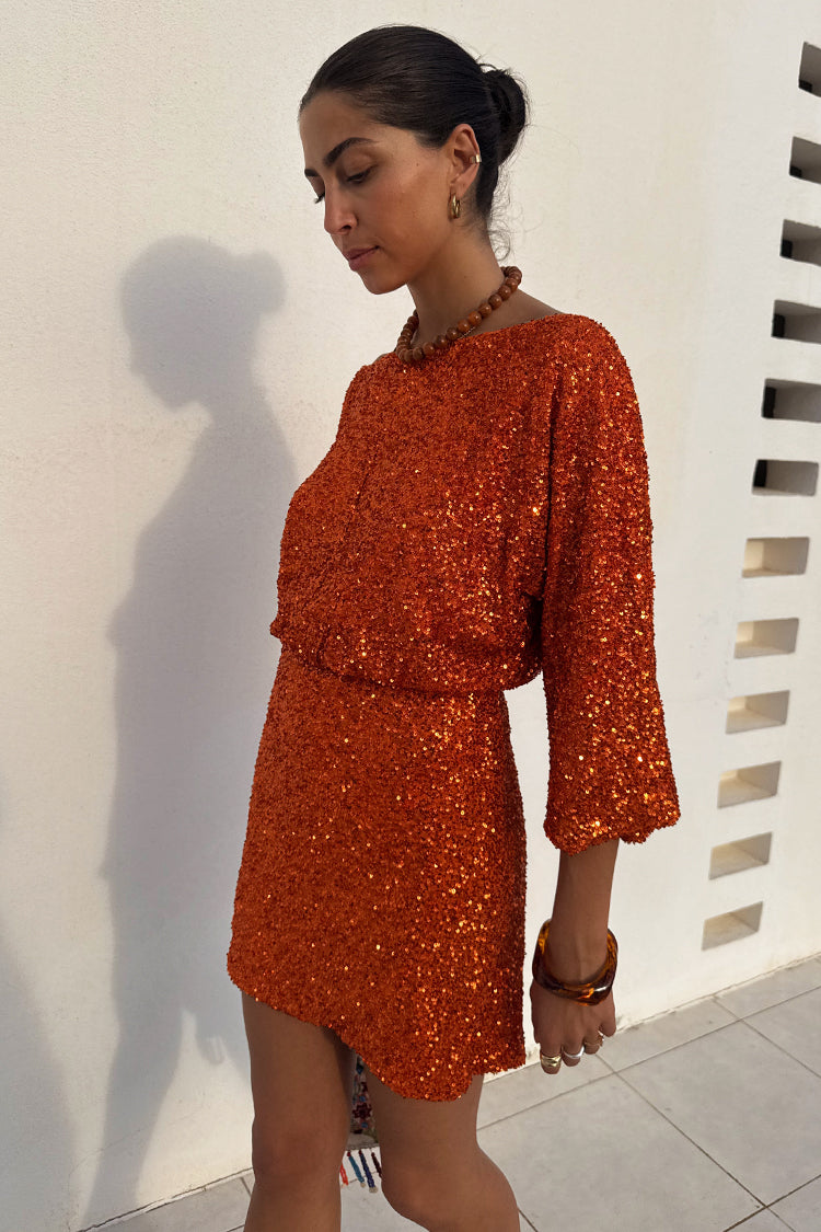 NEVER FULLY DRESSED Orange Sequin Tilly Dress