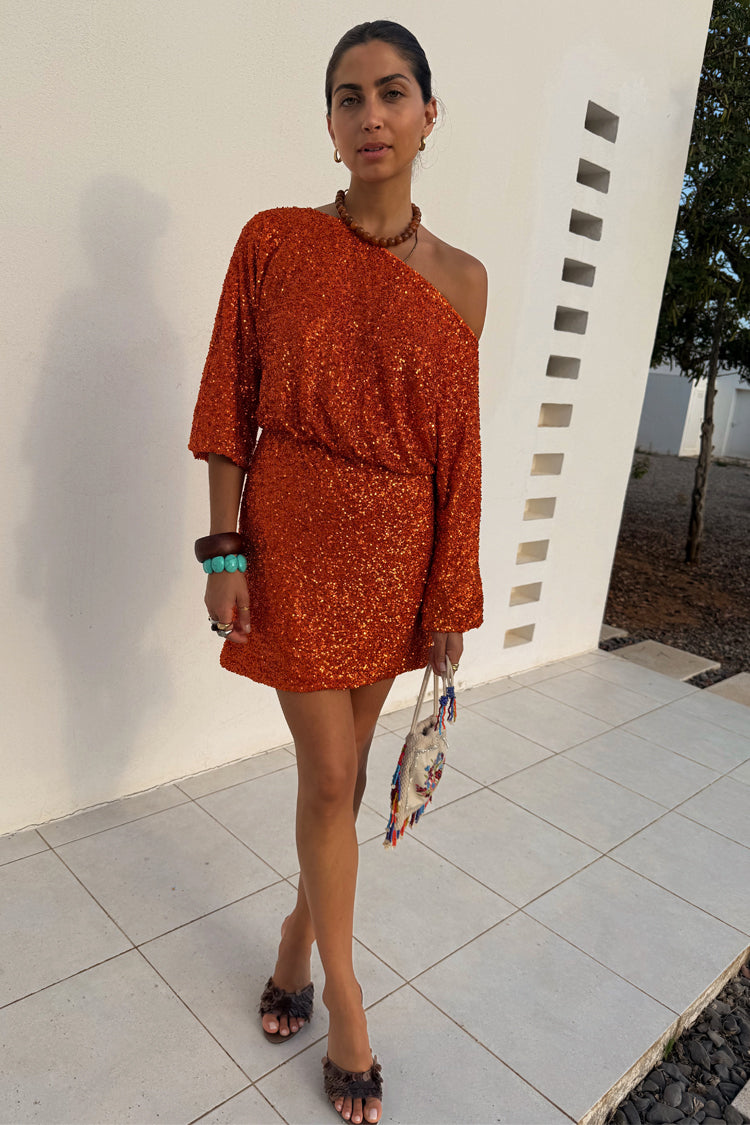 NEVER FULLY DRESSED Orange Sequin Tilly Dress