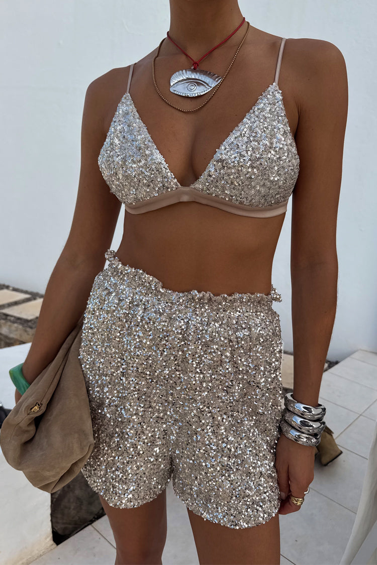NEVER FULLY DRESSED Silver Sequin Shorts