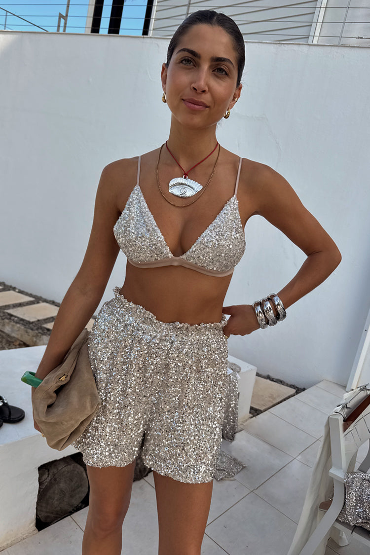 NEVER FULLY DRESSED Silver Sequin Shorts