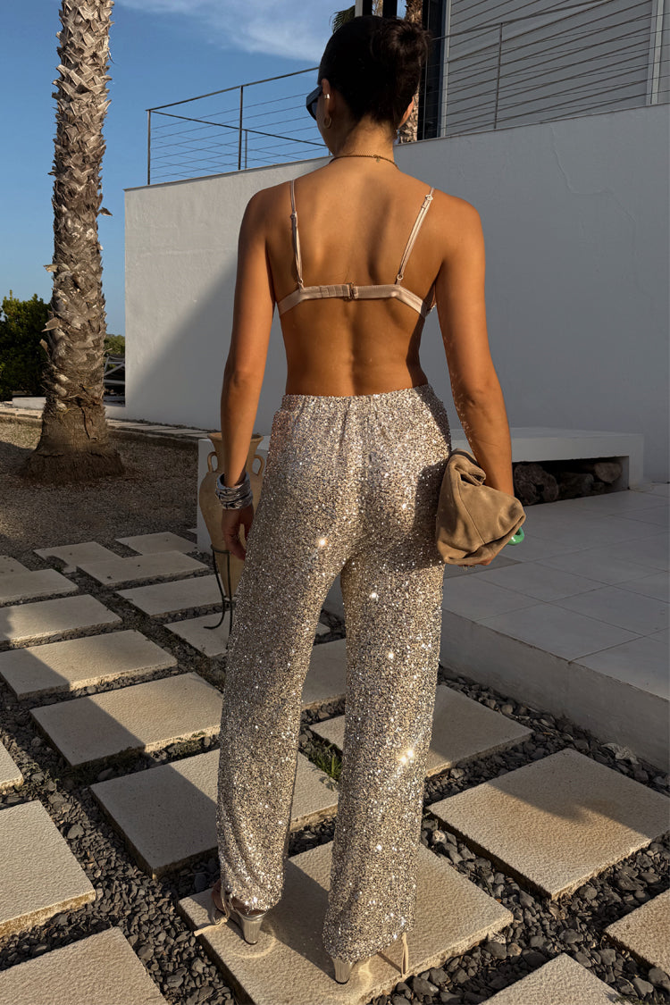 NEVER FULLY DRESSED Silver Sequin Naomi Trousers Petite