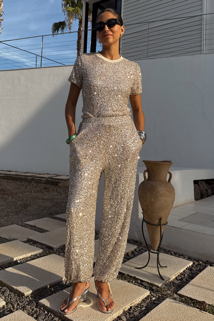 NEVER FULLY DRESSED Silver Sequin Naomi Trousers Petite