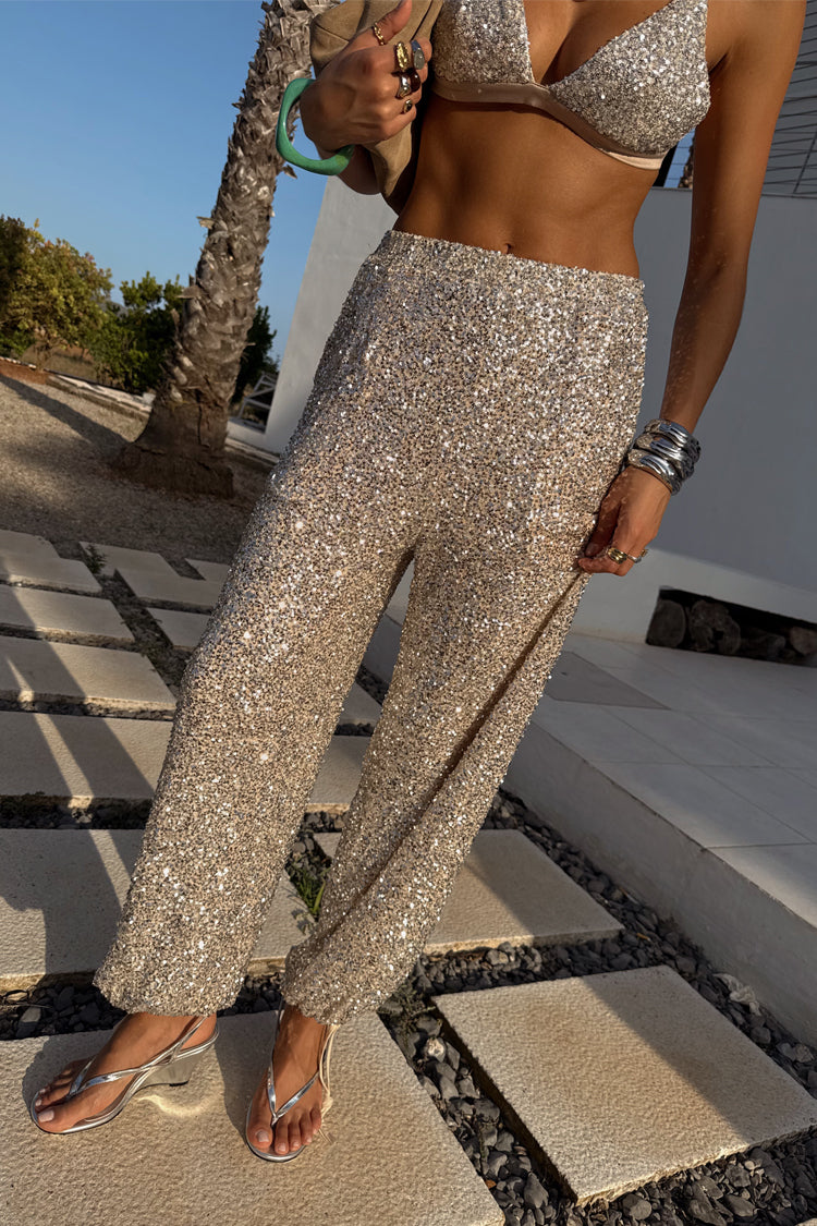 NEVER FULLY DRESSED Silver Sequin Naomi Trousers