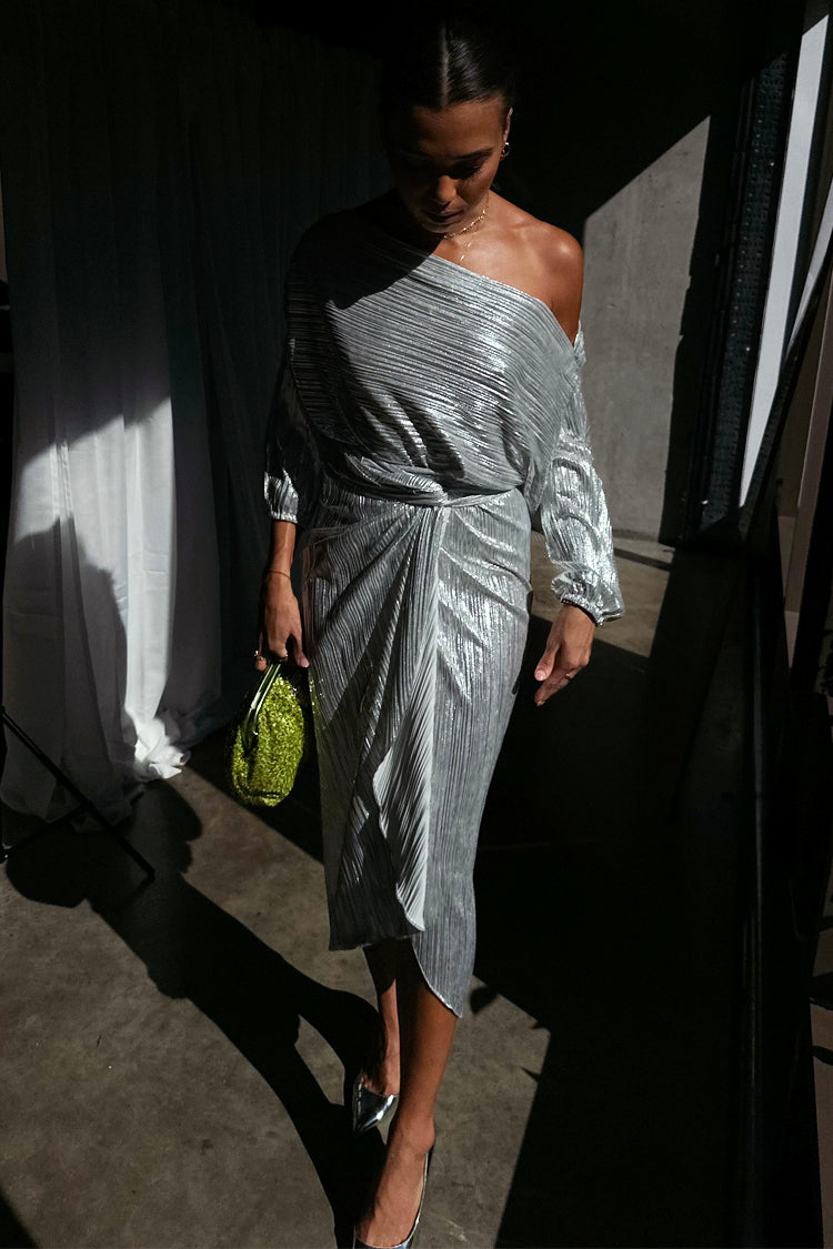 NEVER FULLY DRESSED Silver Plisse Jaspre Wrap Skirt