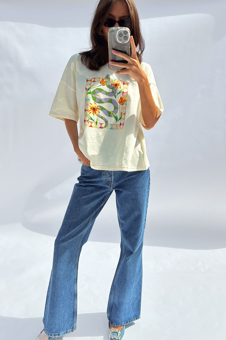 NEVER FULLY DRESSED Cream Abstract Snake T-shirt