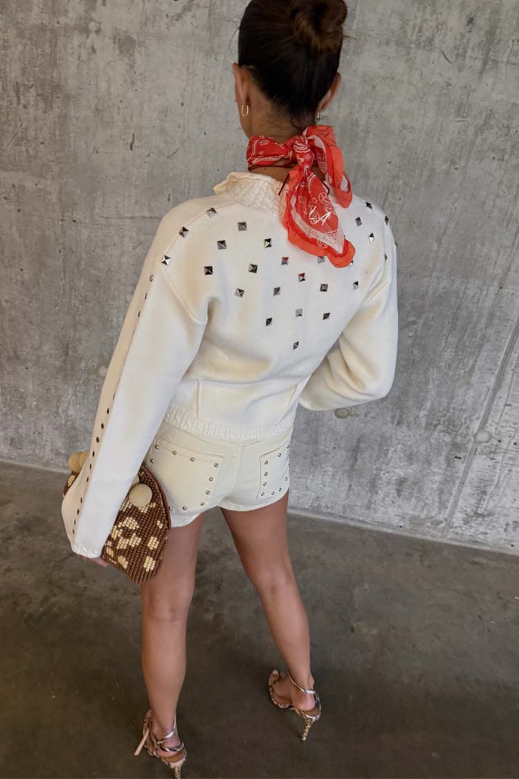 NEVER FULLY DRESSED Ecru Studded Cardigan