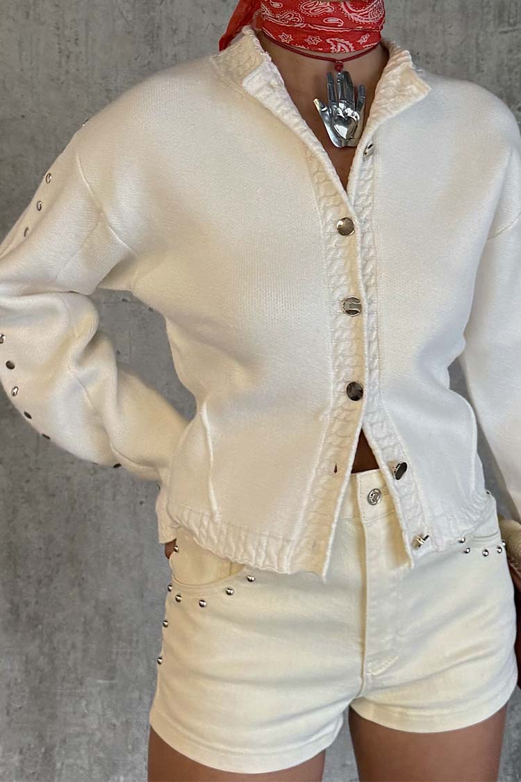 NEVER FULLY DRESSED Ecru Studded Cardigan