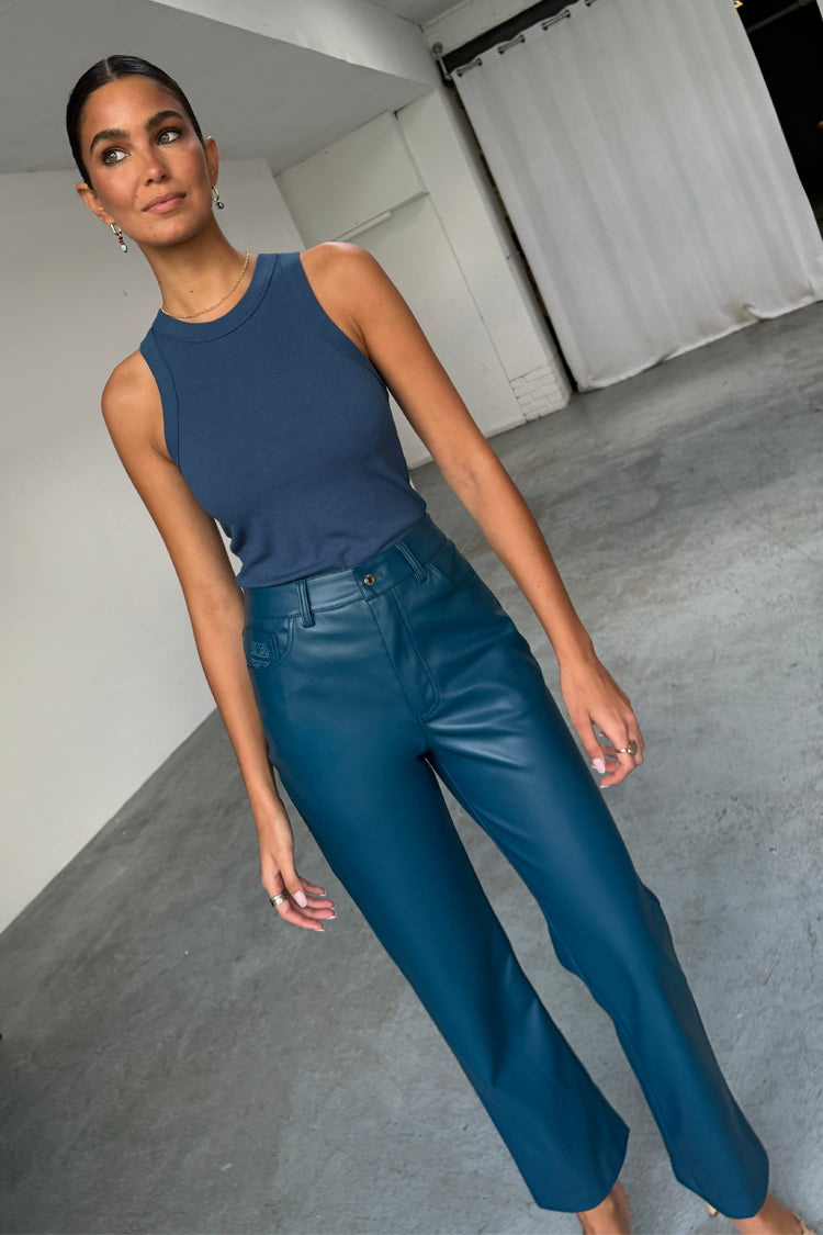 NEVER FULLY DRESSED Teal Vegan Leather Trousers