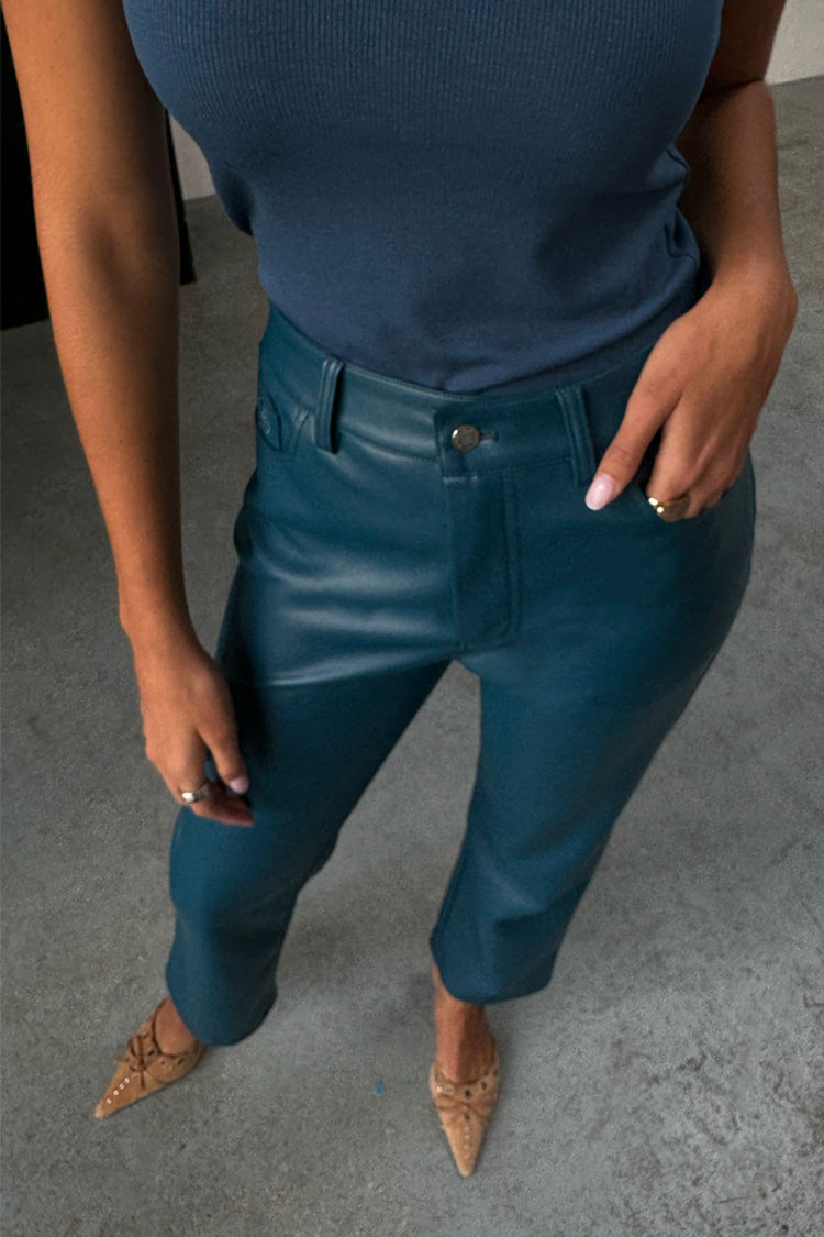 NEVER FULLY DRESSED Teal Vegan Leather Trousers