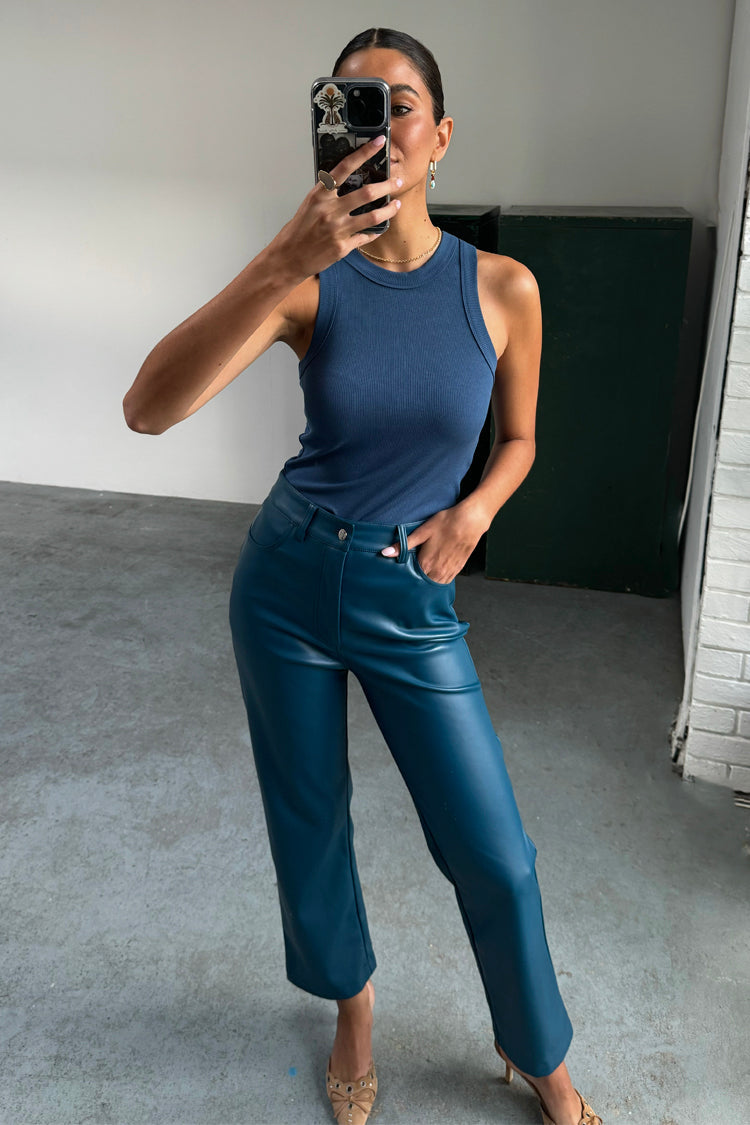 NEVER FULLY DRESSED Teal Vegan Leather Trousers