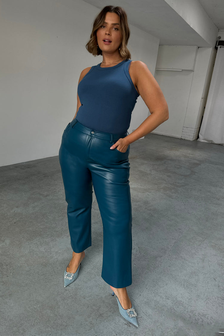 NEVER FULLY DRESSED Teal Vegan Leather Trousers