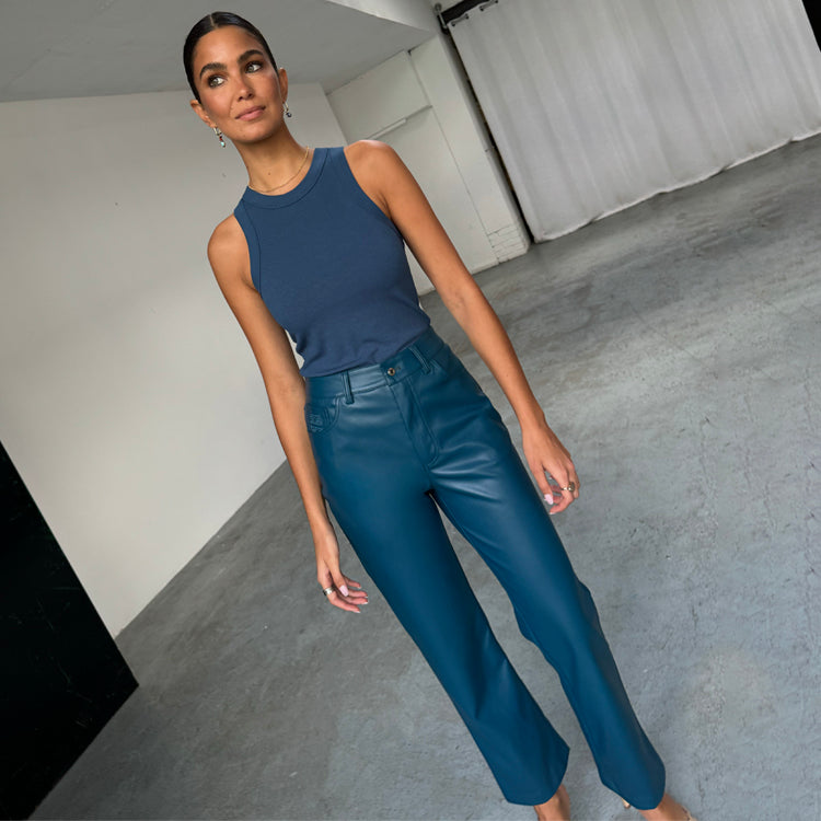 NEVER FULLY DRESSED Teal Vegan Leather Trousers