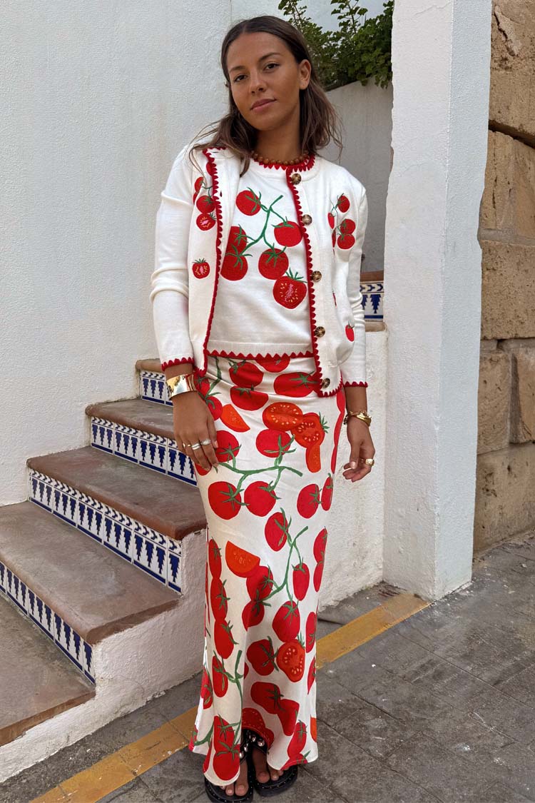 NEVER FULLY DRESSED Tomato Embroidered Cardi