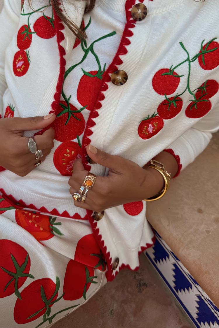 NEVER FULLY DRESSED Tomato Embroidered Cardi