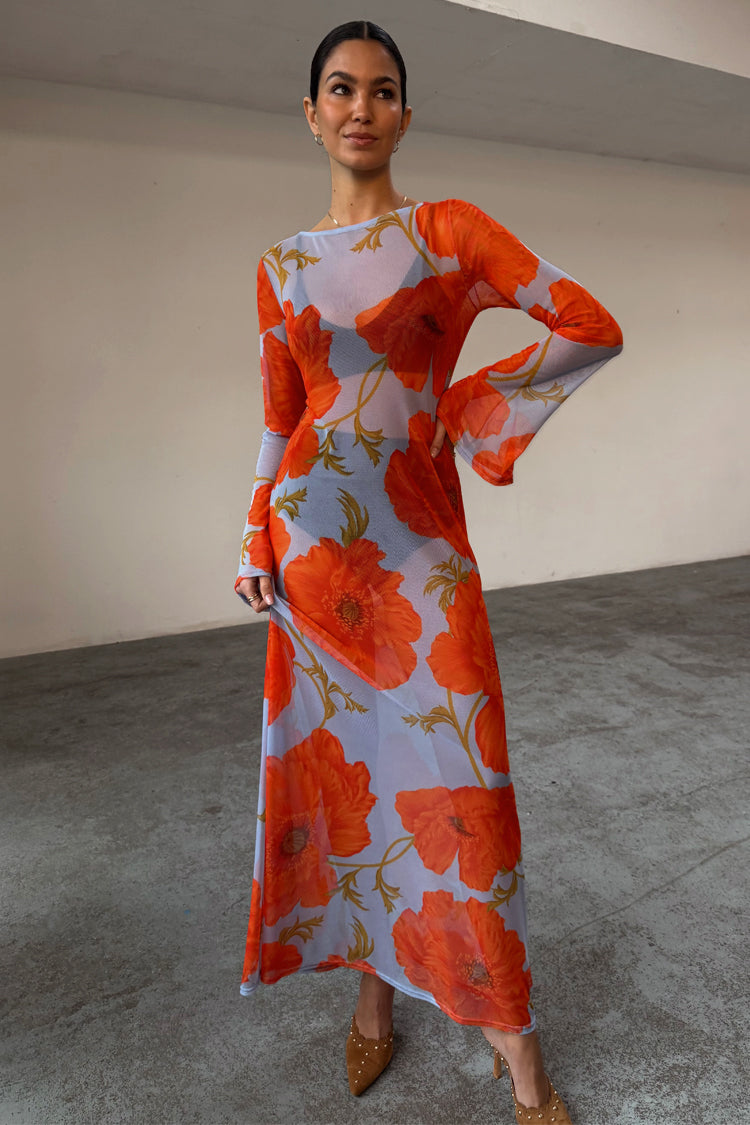 NEVER FULLY DRESSED Blue Poppy Aria Mesh Dress