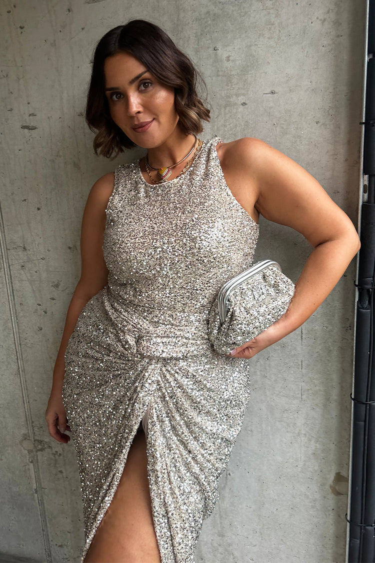 NEVER FULLY DRESSED Silver Sequin Tank Top