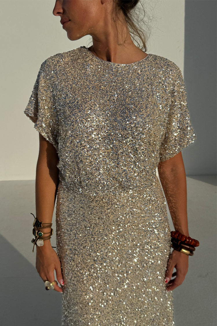 NEVER FULLY DRESSED Silver Sequin Erin Dress