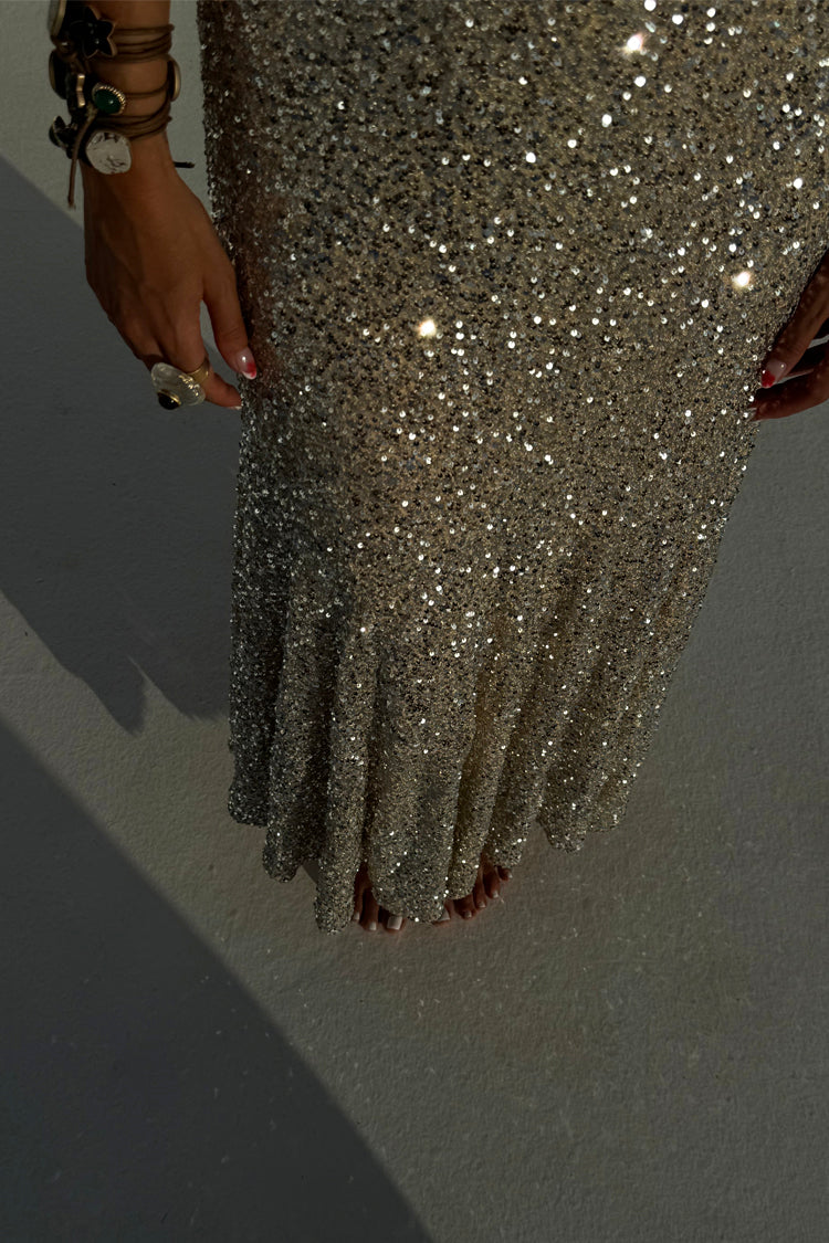 NEVER FULLY DRESSED Silver Sequin Erin Dress