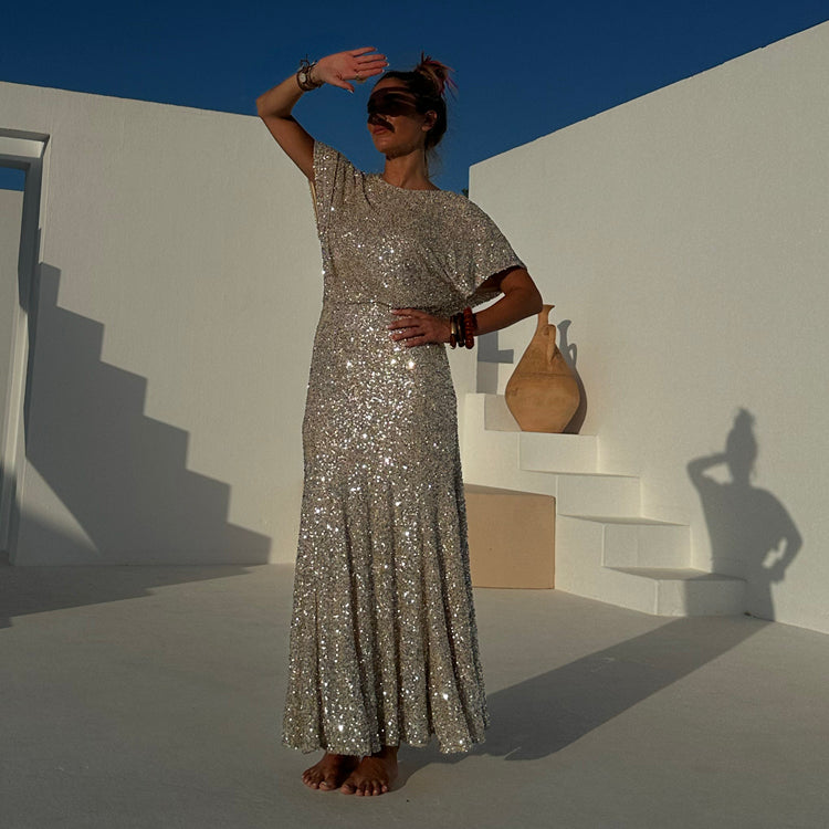 NEVER FULLY DRESSED Silver Sequin Erin Dress